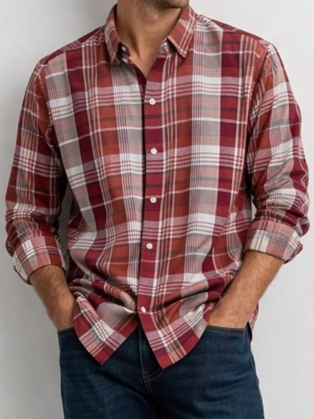 NWOT Van Heusen Men’s Plaid Long Sleeve‎ Button Up Shirt Large 16-16 1/2” Preppy
